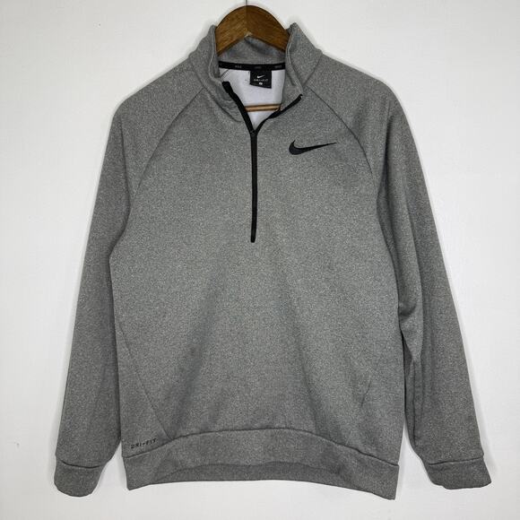 Nike Sweatshirt Mens Small Gray Dri-FIT Quarter Zip Pullover Fleece Training - Picture 1 of 7